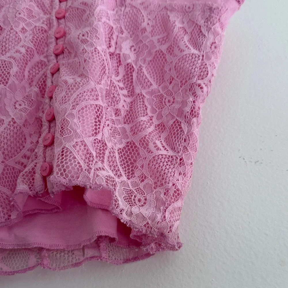 Free People Cosette Corset Tank button-up top with a floral lace overlay pink - Picture 9 of 16